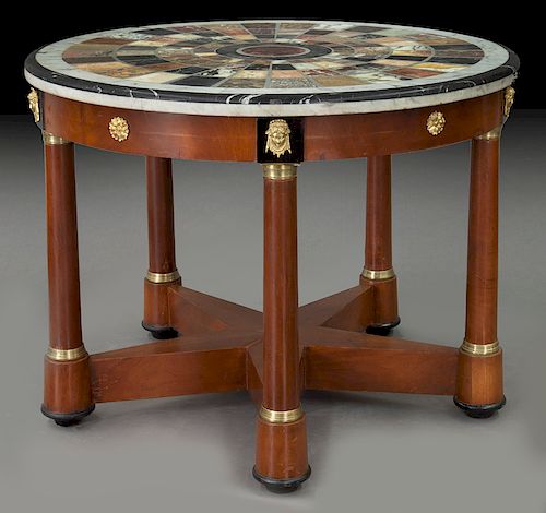 French Empire-style center table with specimen