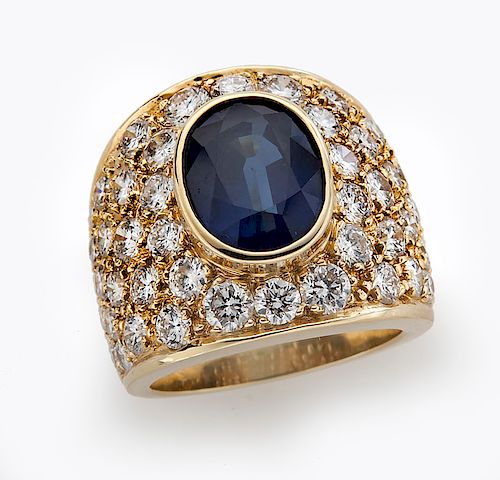 18K gold, natural sapphire (AGL) and diamond ring
