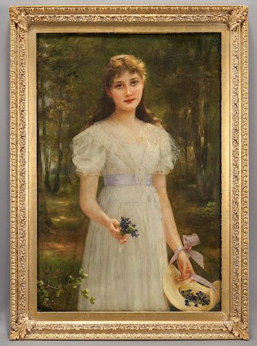 Oil on canvas depicting a young girl in a white