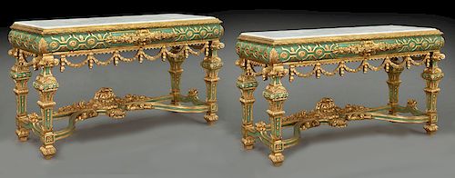 Pr. Regency style painted and parcel gilt