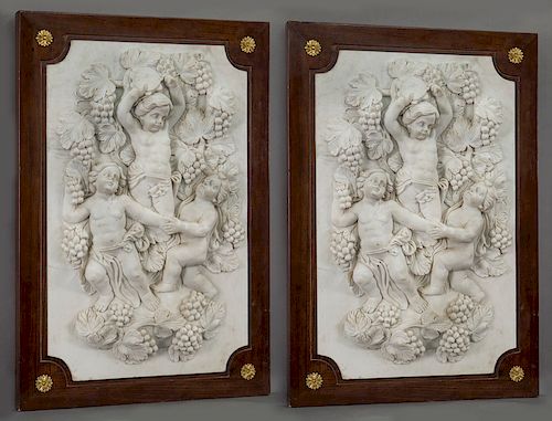 Pr. Italian Carrara marble framed plaques