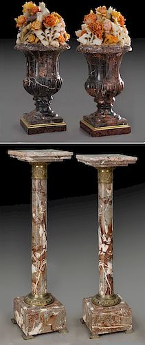 Pr. Italian carved marble floral urns on
