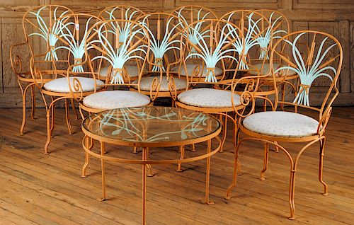 FRENCH GARDEN SET TEN CHAIRS ONE TABLE 1940