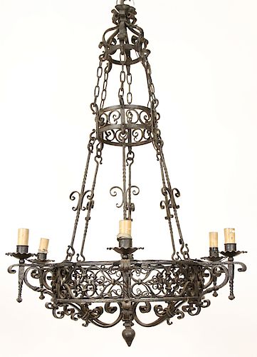 CAST AND WROUGHT IRON CHANDELIER 1910