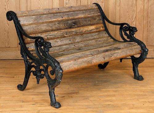 CAST IRON GARDEN BENCH WOOD SLAT GRIFFIN SUPPORTS