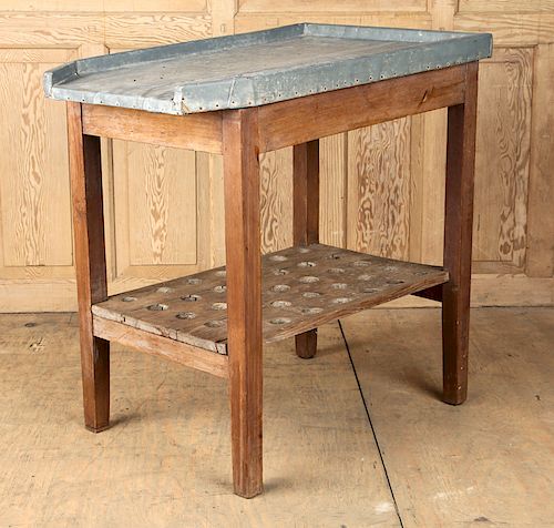 RUSTIC WOOD POTTING TABLE WITH ZINC TOP