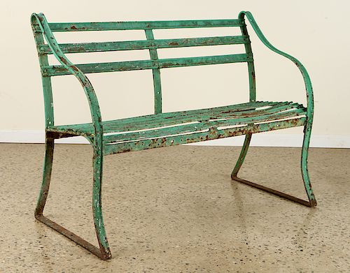 PAINTED GREEN IRON STRAP WORK BENCH