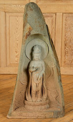 CARVED GRANITE STATUE CHINESE FIGURE RELIEF