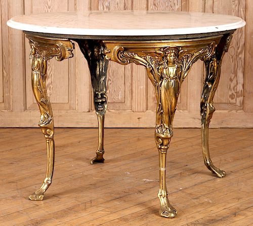ROUND VICTORIAN STYLE MARBLE BRONZE CENTER TABLE