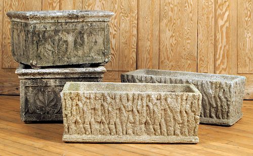 TWO PAIRS STONE NATURALISTIC GARDEN PLANTERS