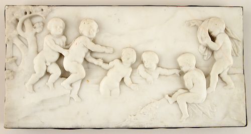 19TH C. WHITE MARBLE PLAQUE BACKED WITH COPPER