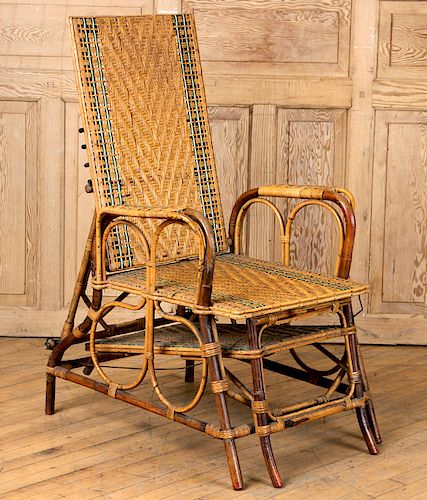 FRENCH RATTAN CHAISE LOUNGE PULLOUT FOOT REST