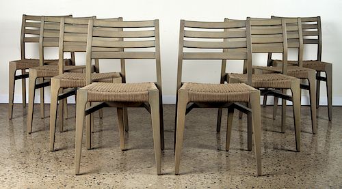 SET 8 WOOD PATIO DINING CHAIRS MARKED GAR