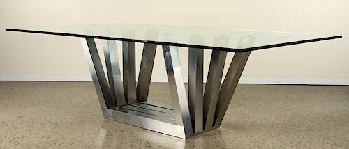 WAVE FORM CHROME BASE DINING TABLE GLASS TOP
