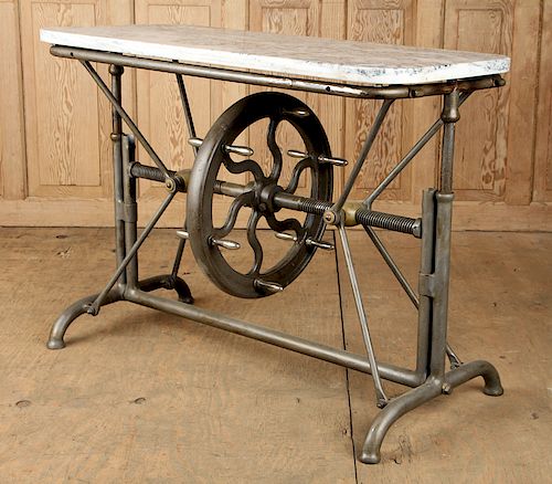 CAST IRON MARBLE TOP MECHANICAL TABLE C. 1900