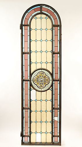 ARCHED TOP LEADED PAINTED GLASS WINDOWS C.1900