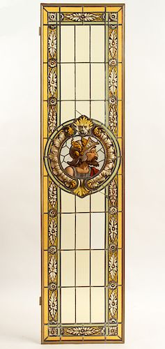 ITALIAN PAINTED LEADED GLASS WINDOW CIRCA 1900