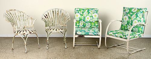 FOUR VINTAGE METAL PATIO CHAIRS DAISY PATTERN