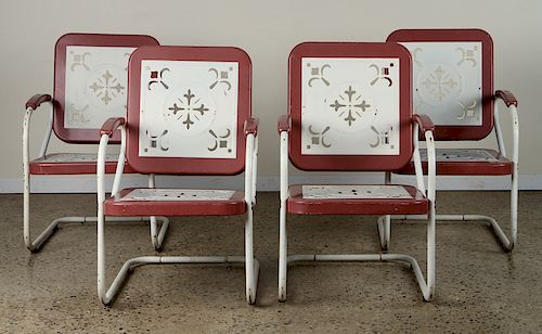 FOUR VINTAGE METAL SPRING CHAIRS