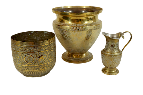 Middle Eastern Brass Items, Vase, Bowl and Ewer