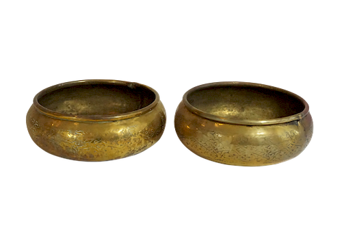 Pair of Brass Morroccan Planters with Arabesque Engraving