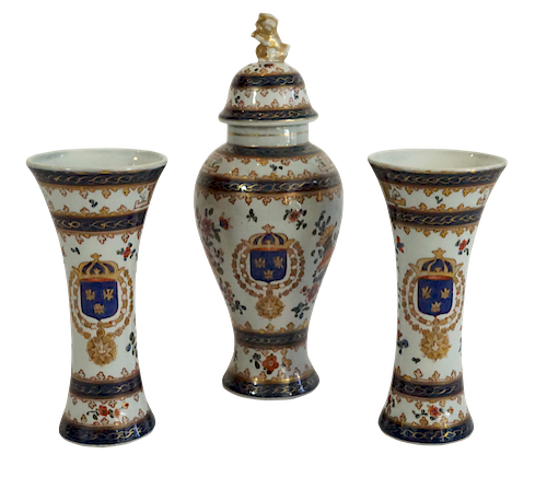 Samson Garniture Set of Three Armorial Vases by Mottahedah