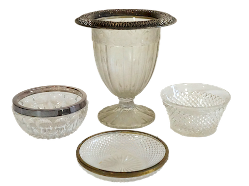 Four Crystal Pieces, Vase & Bowls 