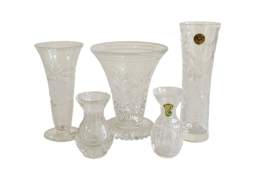 Five Cut  Crystal Flower Vases