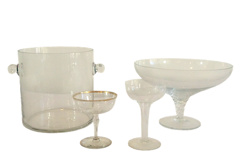 Crystal Champagne Coupes, Ice Bucket, and Compote 