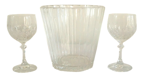 Set of Bleikristall Cut Crystal Stemware Wine Glasses and Ice Bucket