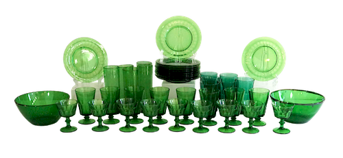 Fostoria Fairfax Green Depression Glass Service, 42 Pieces 