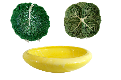 Yellow Bowl and Two Cabbage Plates 