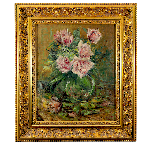 Alexandre Tielens (Belgium, 1868-1959), Pink Roses Still Life 
