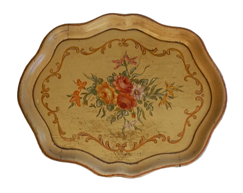 Yellow Wooden Tray with Flowers 