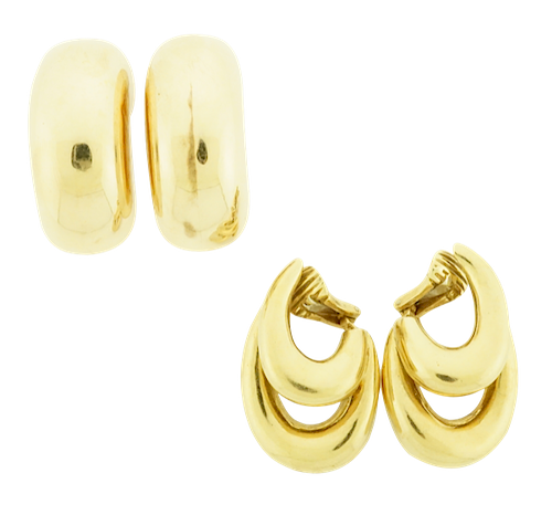 Two Pairs of Fourteen Karat Yellow Gold Earrings
