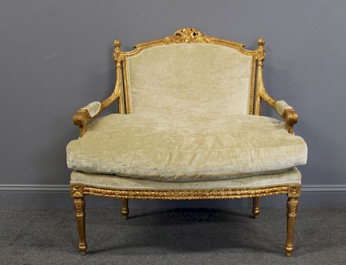 Louis XVI Style Finely Carved Giltwood Settee.