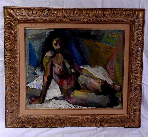 Oliver Foss Oil on Canvas Nude Figure Painting  Kulicke Frame 
