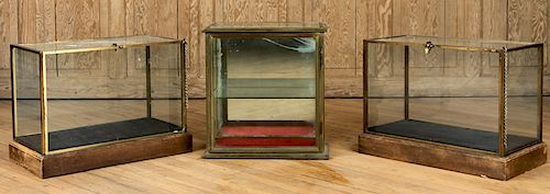 SET 3 SOLID BRONZE GLASS TOP TABLE VITRINES 1940