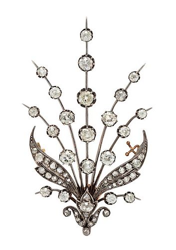 A Victorian Silver Topped Yellow Gold and Diamond Aigrette Element Brooch, 10.40 dwts.