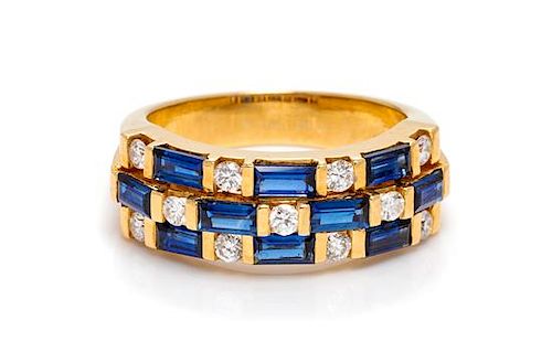 An 18 Karat Yellow Gold, Sapphire and Diamond Ring, 4.90 dwts.