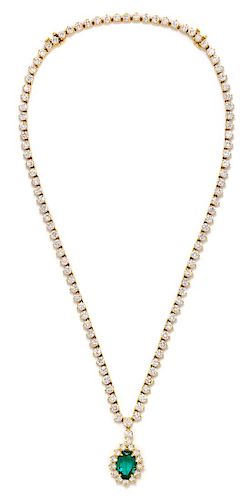 An 18 Karat Yellow Gold, Emerald and Diamond Convertible Pendant/Necklace, 25.30 dwts.