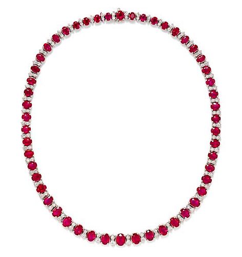 A Platinum, Ruby and Diamond Necklace, 51.20 dwts.