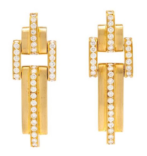 A Pair of Yellow Gold and Diamond Earrings, Susan Berman, 19.20 dwts.