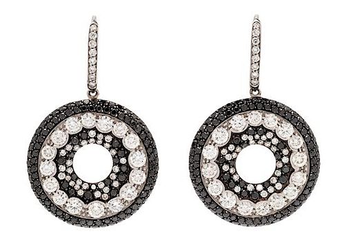 A Pair of 18 Karat White Gold, Diamond and Black Diamond 'Clouds Collection' Earrings, Luca Carati, 10.10 dwts.