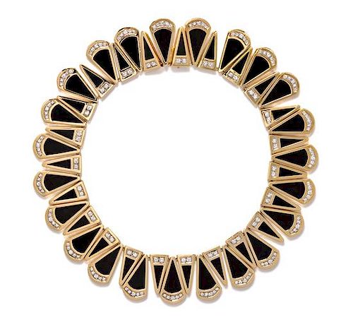 An 18 Karat Yellow Gold, Diamond and Onyx Collar Necklace, Susan Berman, 166.50 dwts.