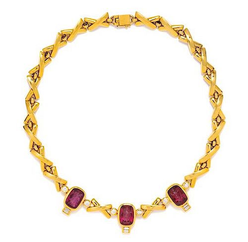 An 18 Karat Yellow Gold, Rhodolite Garnet Intaglio and Diamond Necklace, Susan Berman, 47.70 dwts.