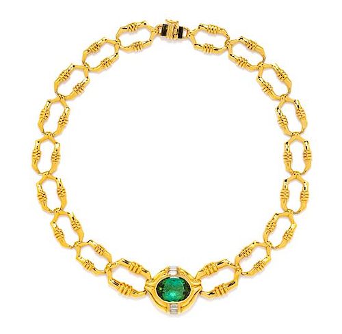 An 18 Karat Yellow Gold, Green Tourmaline Intaglio and Diamond Necklace, Susan Berman, 47.30 dwts.