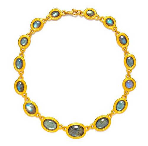 A 24 Karat Yellow Gold, Labradorite and Diamond Necklace, Gurhan, 46.10 dwts.