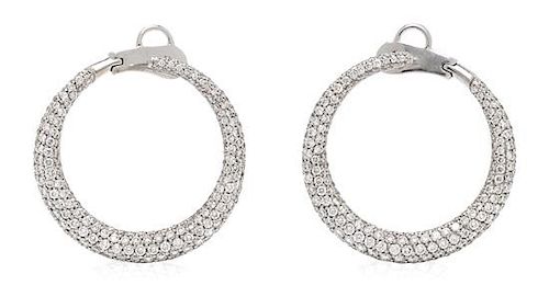 A Pair of 18 Karat White Gold and Diamond Hoop Earrings, 10.20 dwts.