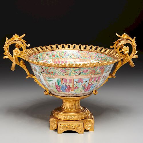 Chinese gilt bronze mounted rose mandarin bowl
